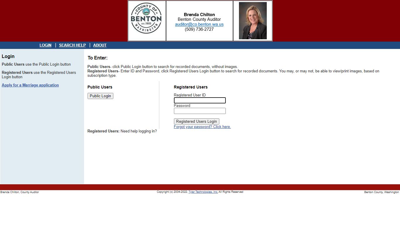 Benton County Clerk - Document Search - Login